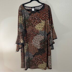 MSK Women’s Shift Dress with Bell Sleeves Multicolor